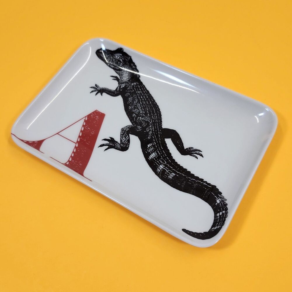 Thomas Paul Melamine Tray Alphabet A Alligator Tidbit 8" Rectangle Plastic White
